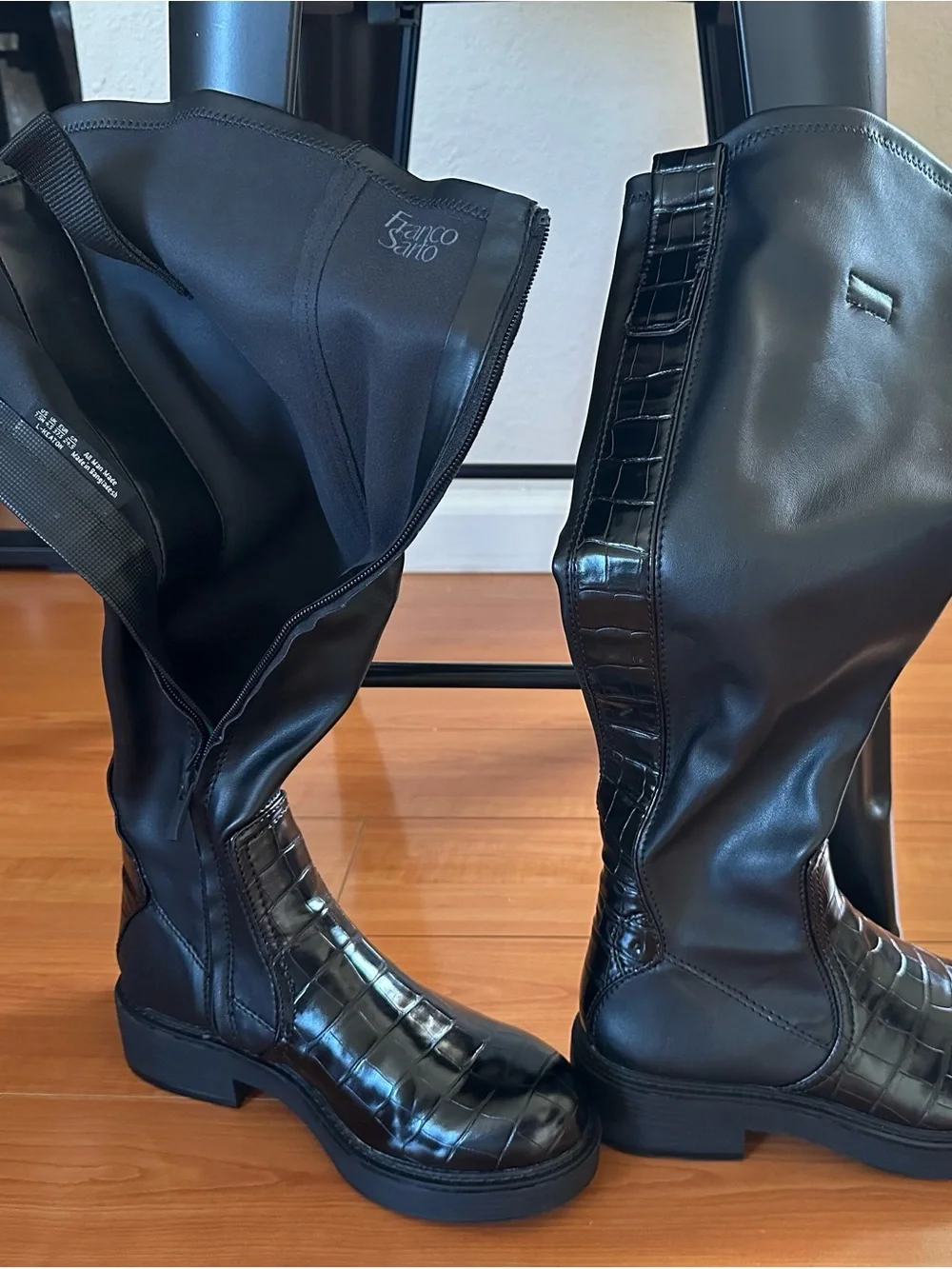 Franco Sarto Keaton Black Croc Knee High Boots Size 7.5 NEW